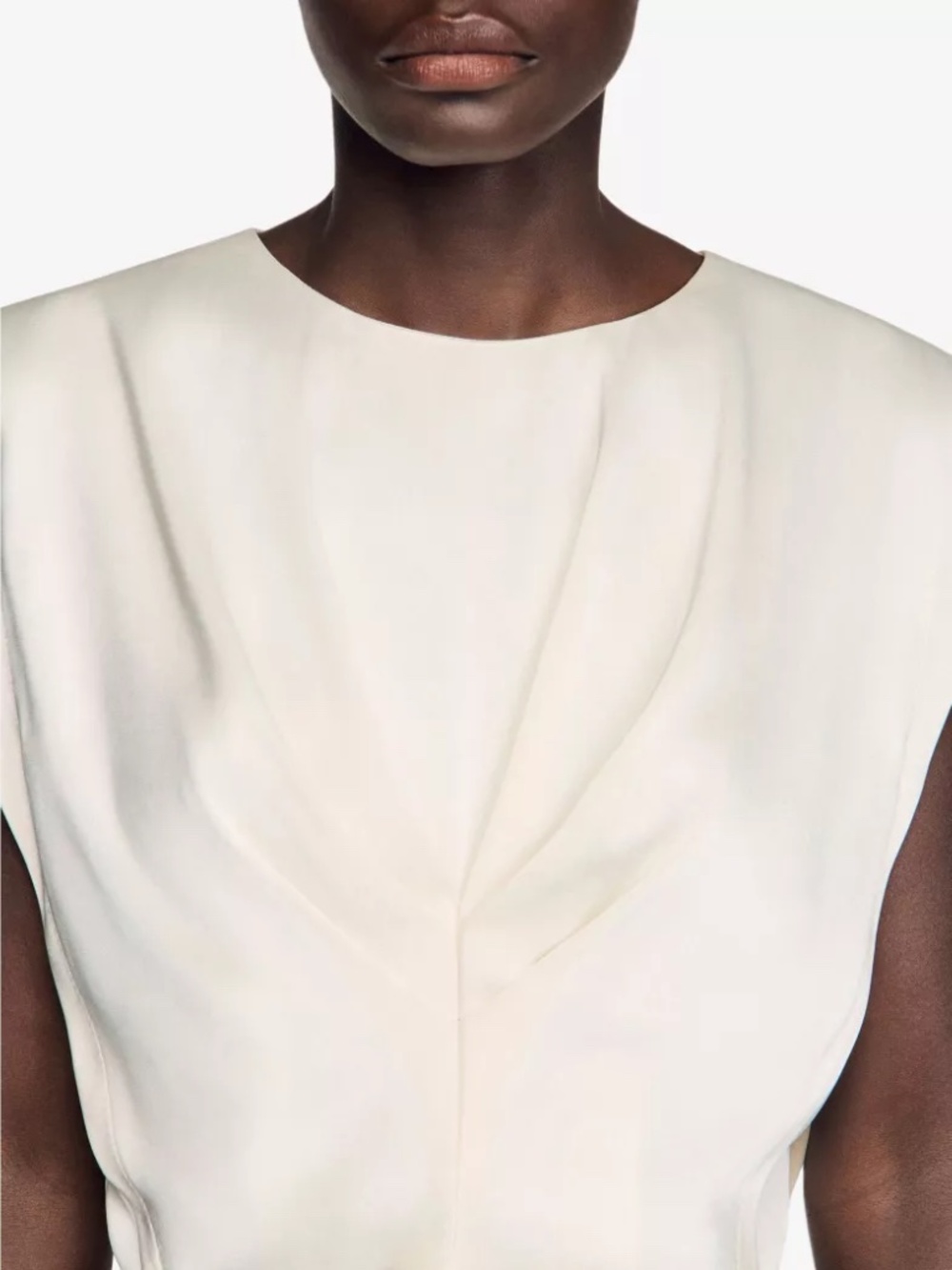 Boulogne Pleated Round-Neck Satin Crop Top - Picture 2 of 7